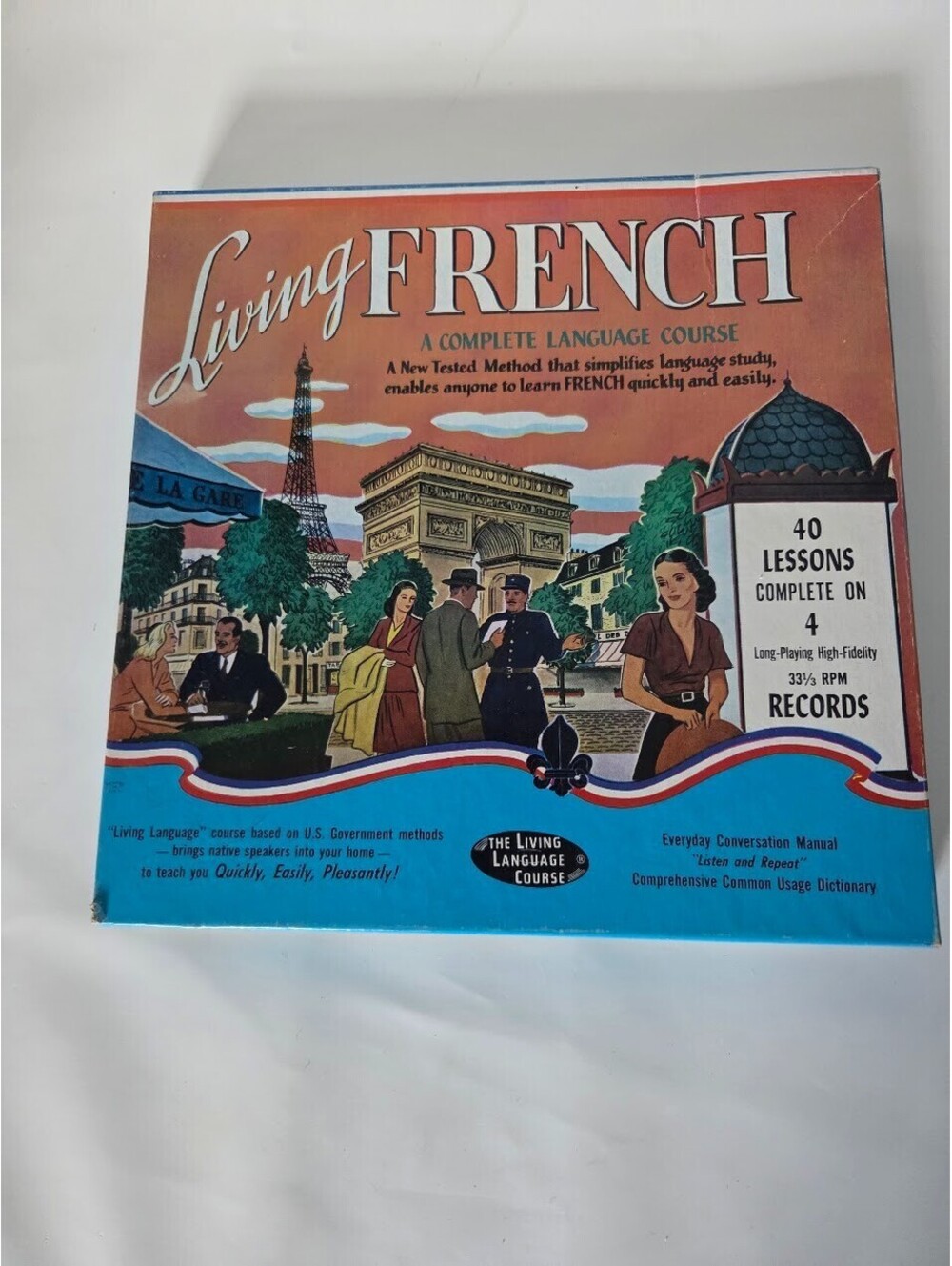 Living French Language Course Box Set with Manual and 33 RPM Records Vintage